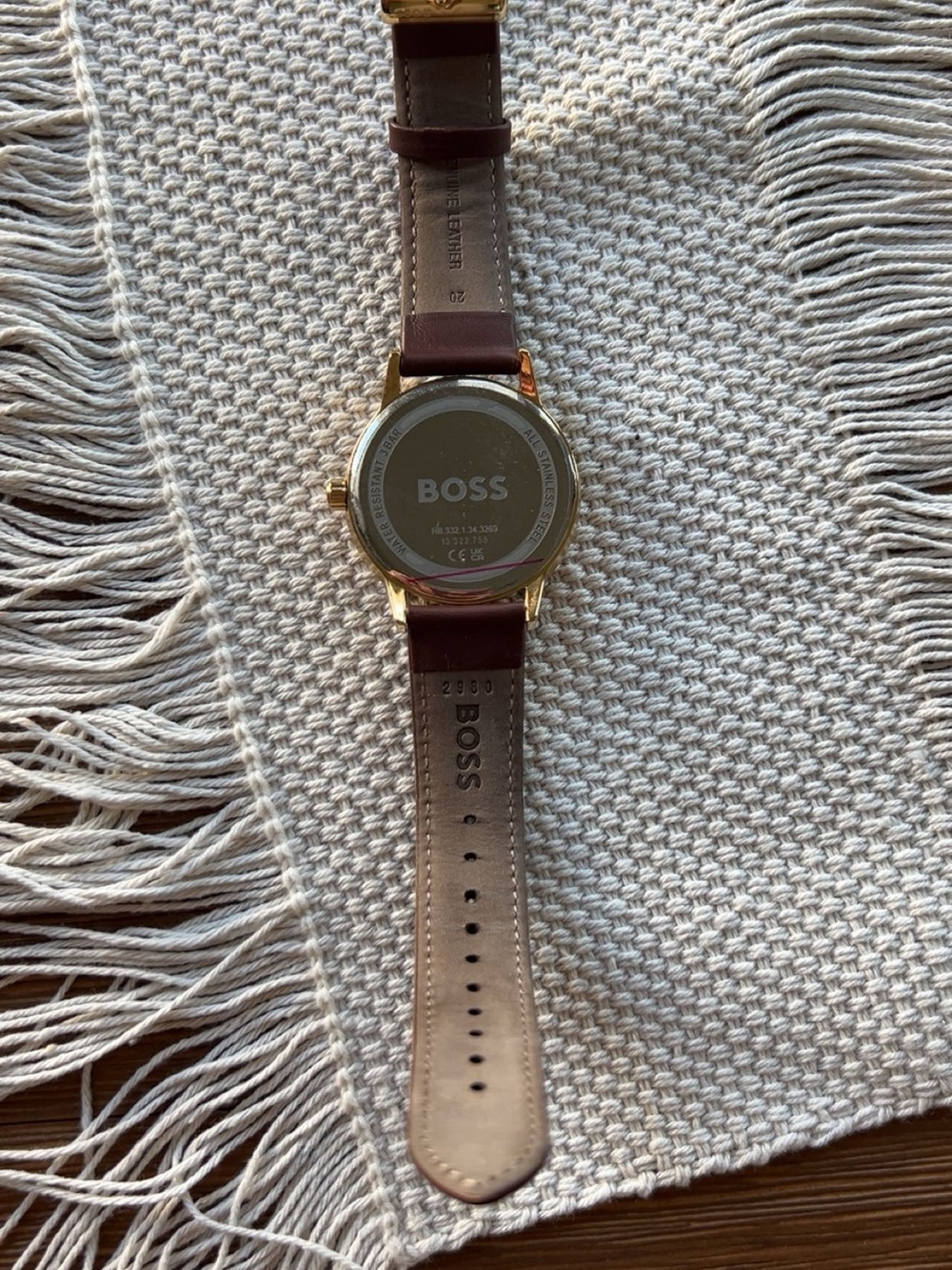 Boss Men's Gold-Tone Case Blue Dial Brown Leather Strap Watch - Picture 3 of 4
